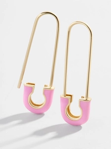 Pink enamel safety pin earrings in gold-plated alloy with stylish creative design