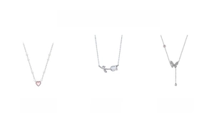 Detailed display of S925 silver pearl heart, tulip, and tassel butterfly necklaces