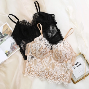 Spitzen-Bustiers in Schwarz und Beige mit Wimpernspitze und weichen Stützstäben