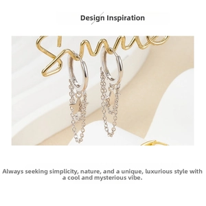 Detail view of S925 silver double-layer tassel star earrings on a gold smile stand