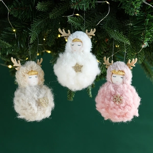 Plush Christmas angel pendants in beige, pink and brown for festive tree decoration