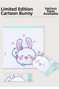 Detail view of thickened drawstring trash bags featuring cute printed cartoon rabbits