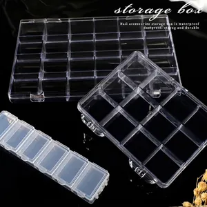 Transparent Plastic Organizer Case Nail Art Rhinestones Jewelry Storage Container With Flip Lid Clear Portable