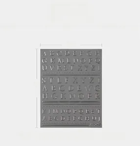 Detailed silver 3D embossed letter nail stickers sheet with A-Z alphabet patterns