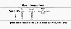 Size chart showing bust and length measurements in cm for animal print halter top