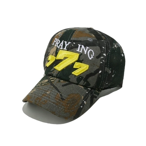 Cappellino Baseball Camouflage Cotone Poliestere Ricamo 3D 777 Praying Lettera Streetwear Hip Hop Sole Regolabile Uomini