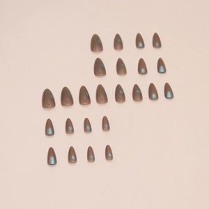 24pcs deep red almond fake nails with emerald cat eye glitter finish and smudge design