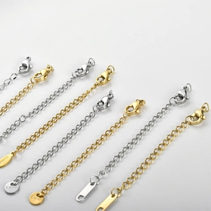 Polished gold and silver stainless steel extension chains with lobster clasps for jewelry