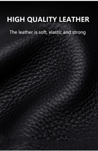 Macro shot highlighting the soft, elastic, and high-quality texture of black leather wallet
