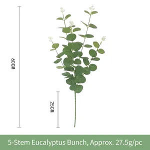 Detailed view of 60cm artificial eucalyptus branch with clear leaf texture and dimensions