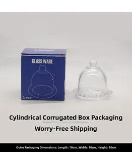 Transparent crystal glass dome with beaded base and 10x10x10cm protective blue box
