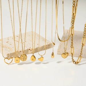 Golden heart and teardrop zircon pendant necklaces collection in various chain styles