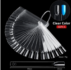 Detailed dimensions of 50-piece transparent nail tips for professional practice
