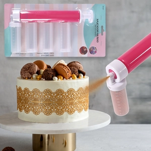 Manual cake airbrush tool with four clear vials for baking and glitter spraying