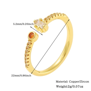 Detail view of gold zircon ring with size labels: 5.2mm width and 22mm diameter specs