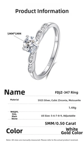 Detail view of S925 sterling silver ring showing the 0.5ct moissanite and inner S925 hallmark