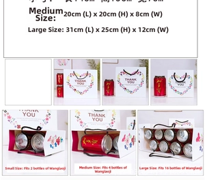 Size chart for white paper gift bags with heart design and volume comparison in cm