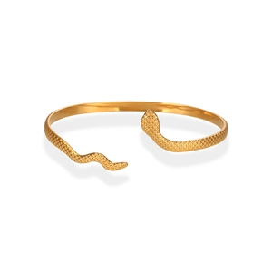 Minimalist 18K gold plated stainless steel snake bangle with textured scale patterns