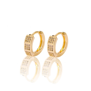 Elegant gold-plated huggie hoop earrings with square matrix clear zircon settings
