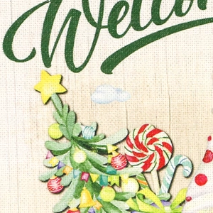 Festive non-woven Christmas hanging ornament with dwarf and tree patterns and Welcome text