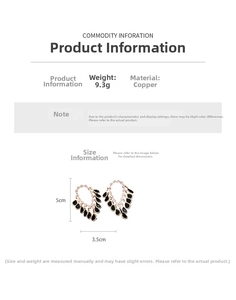 Detail view of 18K gold plated teardrop tassel earrings with copper material and dimensions