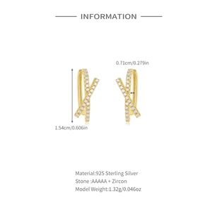 Detailed view of silver X-shaped cross earrings with AAAAA zircon stones and dimensions