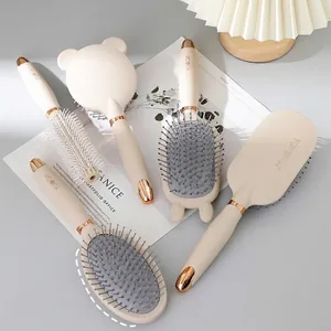 Cute Animal Ear Air Cushion Massage Hair Brush Scalp Detangler Anti Static Cream Beige For Women Girls Detangling Comb