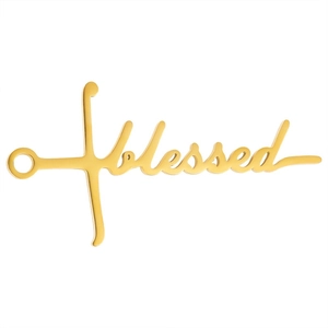 Polished 18k gold plated 304 stainless steel 'blessed' cursive word charm for DIY jewelry
