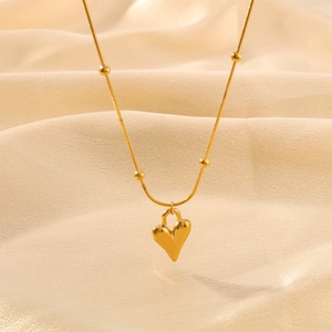 18K gold plated titanium steel heart pendant necklace with delicate bead ball chain