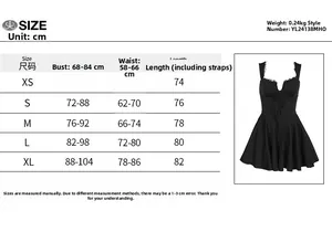Größentabelle mit Brust-, Taillen- und Längenmaßen für das Vintage-Bodycon-Kleid