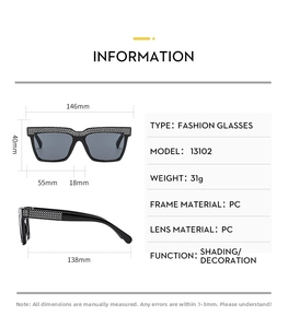 Size chart for model 13102 sparkling sunglasses showing 146mm width and 40mm height details