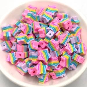 Rainbow striped star-shaped polymer clay spacer beads for DIY jewelry making