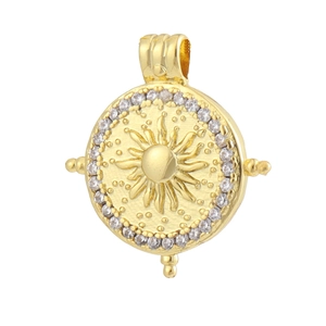 18K gold plated sun pendant with micro-pave cubic zirconia and evil eye detail