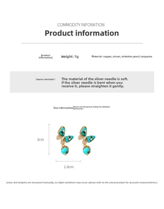 Détails des boucles d'oreilles papillon en turquoise avec dimensions et spécifications