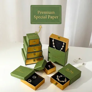 Elegant vintage green and gold jewelry gift box set for rings, necklaces and bracelets