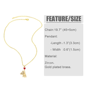 Detailed size specifications for gold plated bear and zircon heart pendant necklace