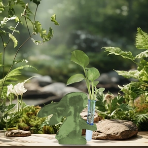 Easter rabbit hydroponic vase green desktop ornament with glass test tube in garden setting