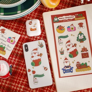Christmas Stickers Cartoon Santa Reindeer PET Waterproof Decals For Journal Scrapbooking DIY Decoration Cute Aesthetic