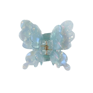 Iridescent blue acetate butterfly hair claw clip with double layer water drop design