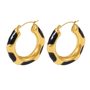 Fashionable leopard print gold plated stainless steel hoop earrings for women