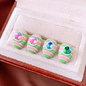 Elegant oval striped stud earrings with colorful crystal beads in velvet jewelry box