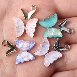 Minimalist alloy resin butterfly charms in iridescent colors for DIY jewelry making