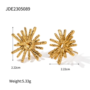 Boucles d'oreilles tournesol de luxe en acier inoxydable doré au design irrégulier