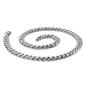 Titanium steel silver Cuban link necklace for men with polished hexagonal flat surface
