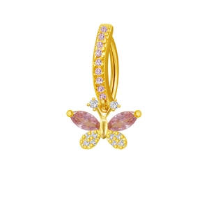 Golden butterfly belly button ring with pink and white cubic zirconia stones