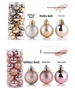Detailed set of 24 Christmas balls in matte, glitter, and glossy finishes in champagne and rose gold