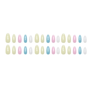 Macaron colorful cat-eye glitter press-on nail kit with 24 pieces in assorted pastel tones