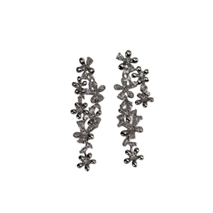 Elegant silver tassel earrings with sparkling zircon flowers and long drop design