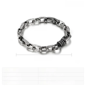 Macro detail of 8mm stainless steel link bracelet with dimensions and weight specs