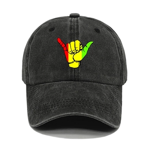 Washed Cotton Baseball Cap Retro Distressed Shaka Hand Gesture Embroidery Adjustable Sun Hat Streetwear Outdoor For Women Men